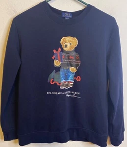 Polo Ralph Lauren Sweatshirt Youth Large 14-16 Navy Blue Polo Bear Graphic - Picture 1 of 3