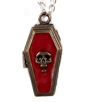 COFFIN POISON PENDANT LOCKET NECKLACE Steampunk Skull Halloween Costume Jewelry - Image 1 of 4