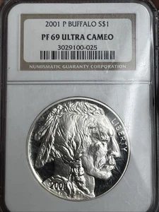 2001 Buffalo Silver Dollar NGC PF 69 Ultra Cameo - Picture 1 of 3