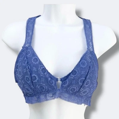 Aerie Bralette Size M Blue Lace Racerback Lightly Padded Stretch Feminine Comfy - Image 1 of 4