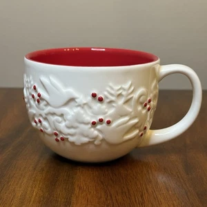 Starbucks Christmas mug winter 2008 white bone china red interior coffee cup 4” - Picture 1 of 5
