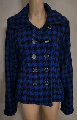 Chaqueta Rue 21 Junior Niña XL Azul Negro Doble Pecho Abrigo Bolsillos Cortos Foto 1 de 4