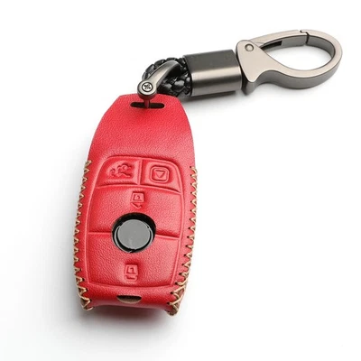 Para Mercedes-Benz A B C E S Clase G 4 Botones Llavero Cubierta Estuche Cuero Rojo Foto 1 de 4
