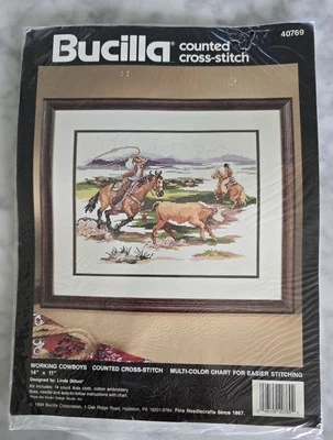 Bucilla Working Cowboys De Colección 1994 Kit Punto de Cruz Contado Paquete Sin Abrir Foto 1 de 4