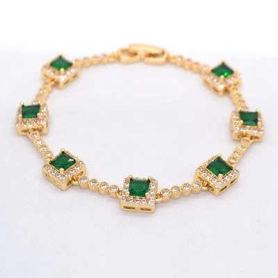 Brazalete cuadrado topacio místico verde de moda relleno de oro amarillo de 18 quilates para mujer Foto 1 de 2