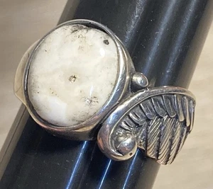 Vintage Navajo Sterling Ring weißer Büffel Türkis Größe 8 Glocke Trading - Bild 1 von 9