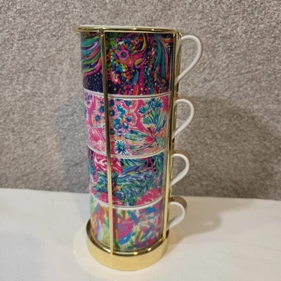 Juego de tazas apilables de espresso de porcelana Lilly Pulitzer 8 oz con soporte para carrito Foto 1 de 4