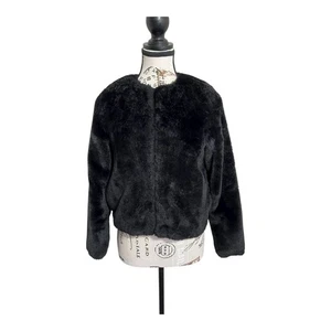 H&M Girls 12 Black Faux Fur Jacket Soft Plush Holiday Party Coat - Picture 1 of 7