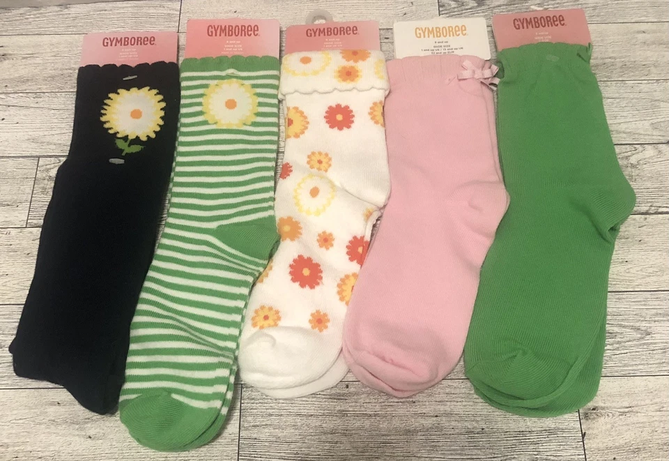 LOTE DE 5 Calcetines Gymboree NUEVOS CON ETIQUETAS "CAMPOS DE GIRASOL" Hasta la rodilla y Crew Talla 8 en adelante ¡NUEVOS! Foto 1 de 4