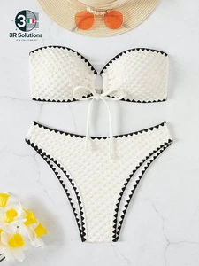 Costume Da Bagno Bianco 2 Pezzi Senza Spalline per Donna Costume Da Bagno Sexy a - Picture 1 of 35