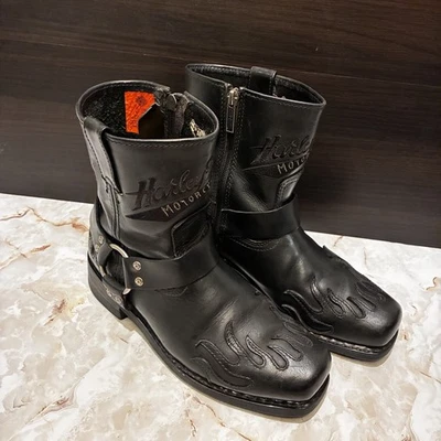 Harley Davidson Flame Overlay Harness Boots | Size 7 Black Leather Motorcycle - Image 1 of 4