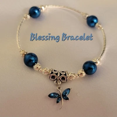 Благословение браслет, сапфир синий, розовый, белый стеклянный жемчуг, подарок для женщин, подростков - Изображение 1 из 4