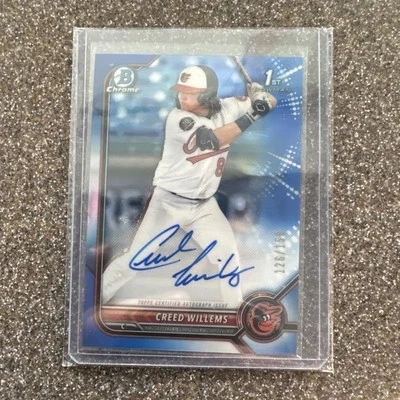 2022 BOWMAN CHROME. CREED WILLEMS BLUE REFRACTOR AUTO /150 - Image 1 of 2