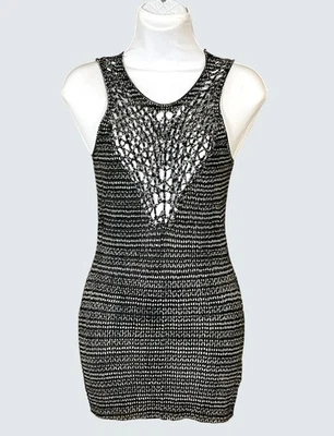 Vestido regata Edun sem mangas gola redonda com nós corpete ajustado XS preto e branco - Imagem 1 de 4