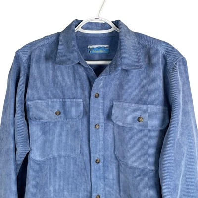 Stag Hill by Haband Mens Corduroy Button Up Shirt Medium Blue Cotton Pockets - Image 1 of 4