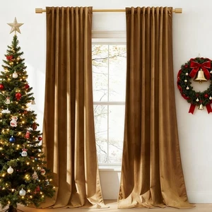 StangH Gold Brown Velvet Curtains 96 inches Long for Living Room, Luxury Back Ta - Picture 1 of 8