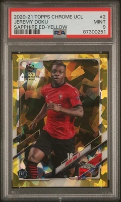 2020 Topps Chrome UEFA Champions Sapphire Jeremy Doku Rookie Yellow /99 - PSA 9 - Image 1 of 2