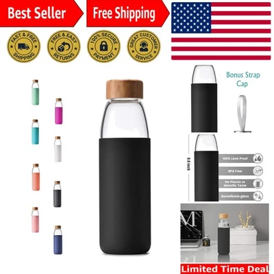 Elegante botella de agua de vidrio borosilicato de 25 oz con tapa de bambú - sin BPA y fugas... Foto 1 de 4