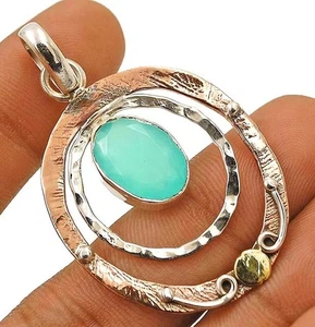 Three Tone Natural Aquamarine Chalcedony 925 Sterling Silver Pendant @B14-4 - Picture 1 of 1