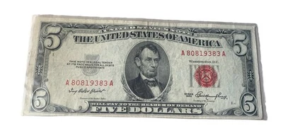 $5 Five Dollar 1953 3rd Printing MISALIGNMENT ERROR A80819383A Serial Number - Image 1 of 4