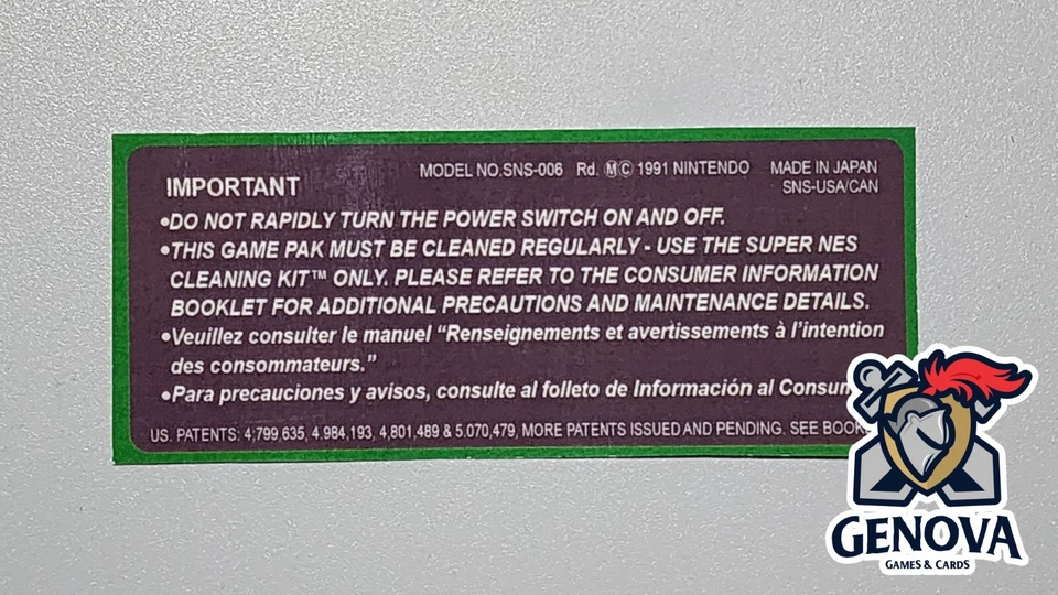 Snes Rear Back Replacement Game Label Sticker Precut - Image 1 of 1