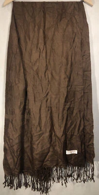 Vintage Pashmina Scarf Cashmere Silk Blend Brown Paisley Wrap Tassel End 70x28 - Image 1 of 4