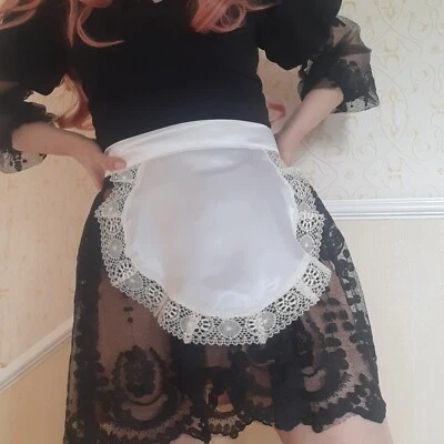 Small white  satin lace apron pinny French Maid Victorian fairy tale fancy dress - Image 1 of 4