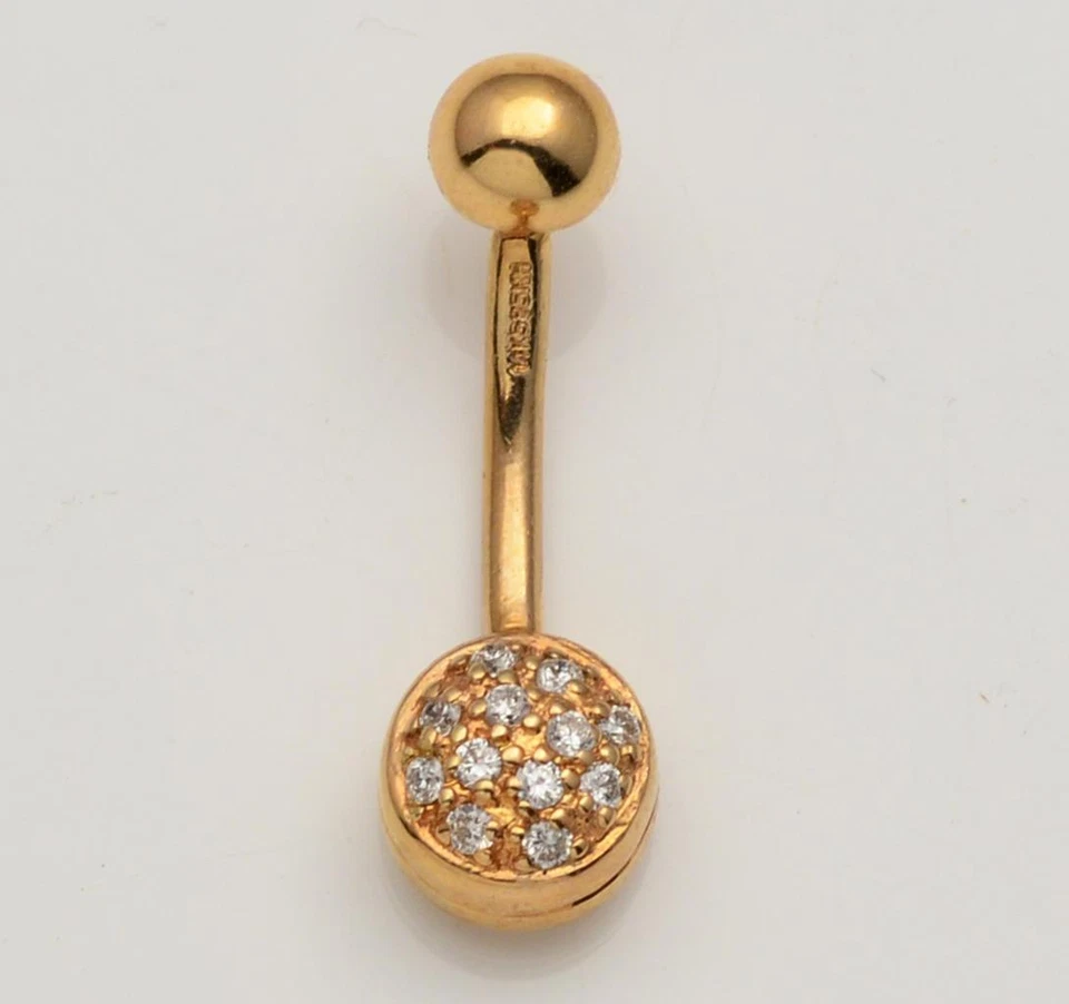 NUEVO Anillo Ombligo Vientre Oro Amarillo 14KT Sólido con 0,11 cts. DIAMANTES calibre 14 Foto 1 de 1