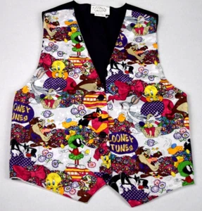 Vtg Vest Looney Tunes Size M 90s Pop Art Tweety Marvin Sylvester Waistcoat 1994 - Picture 1 of 10