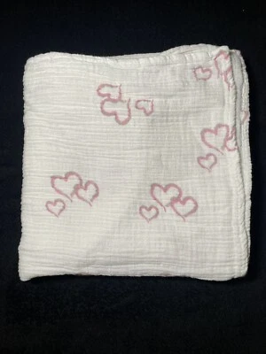 Aden + Anais Baby Blanket White Red Hearts Muslin Swaddle Cotton Security Lovey - image 1 of 4