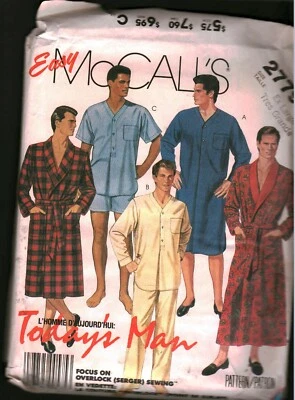 2779 Vintage McCalls SEWING Pattern Mens Robe Tie Belt Nightshirt Pajamas 1980s - Image 1 of 2