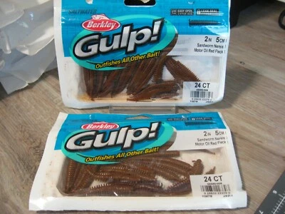 2 Packs Gulp Saltwater Fishing Baits 2" Sandworm Nereis Motor Oil Red Color - Image 1 of 4