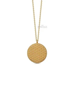 14K Solid Gold Minimalist Beaded Round Disc Pendant Necklace - The Jewelz - Picture 1 of 3
