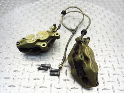 2000 99 00 Aprilia RSV1000 RSV 1000 Mille BREMBO Front Brake Calipers Line Hose - Image 1 of 4