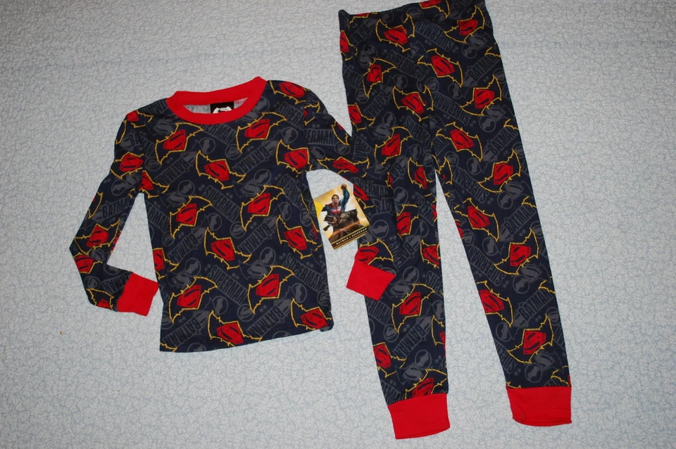 Boys L/S Knit Pajamas Set SUPERMAN & BATMAN SUPERHEROES Red Navy Gray SIZE 6 - Image 1 of 1