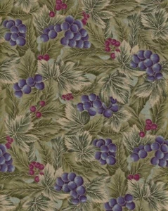 Hoffman Fabric, Olive-green Leaves with Violet and Red Berries by / HALF yard - Picture 1 of 1