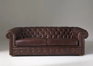 Chesterfield Sofa Polster Couch 3 Sitzer Schlafsofa + Bettfunktion Leder Sofas - Picture 1 of 1