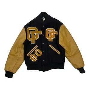 Vintage Varsity Letterman Kane Bros. Jacket Leather Wool Chicago Oak Forest HS - Picture 1 of 14