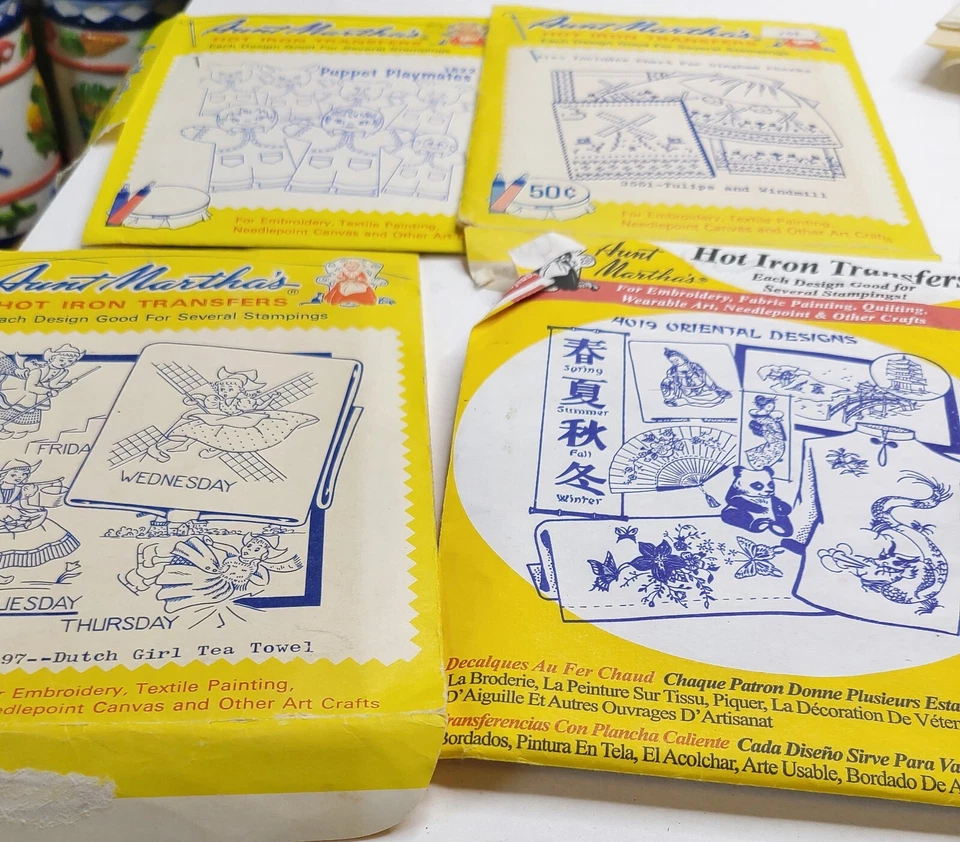 AUNT MARTHAS Hot Iron Transfers Embroidery Dutch Girl Finger Puppets Oriental - Image 1 of 4