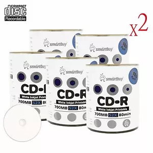 1000 Pcs Smartbuy Grade A+ CD-R 52X 700MB White Inkjet Hub Printable Record Disc - Picture 1 of 4