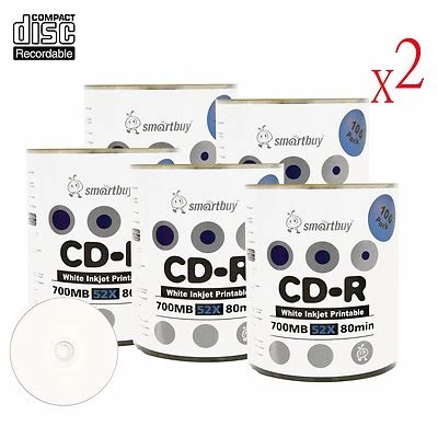 Disco de grabación imprimible concentrador de inyección de tinta blanco Smartbuy grado A+ CD-R 52X 700 MB 1000 piezas Foto 1 de 4