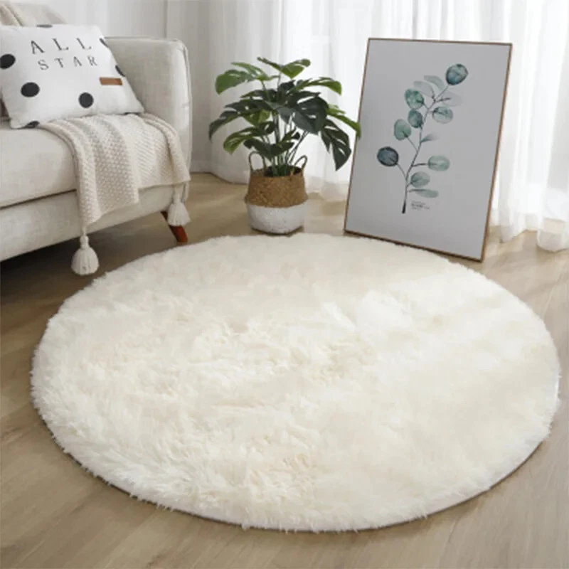 New Soft Plush Round Rug Mat Fluffy White Carpets Living Room Home Bedroom Decor - Image 1 of 4