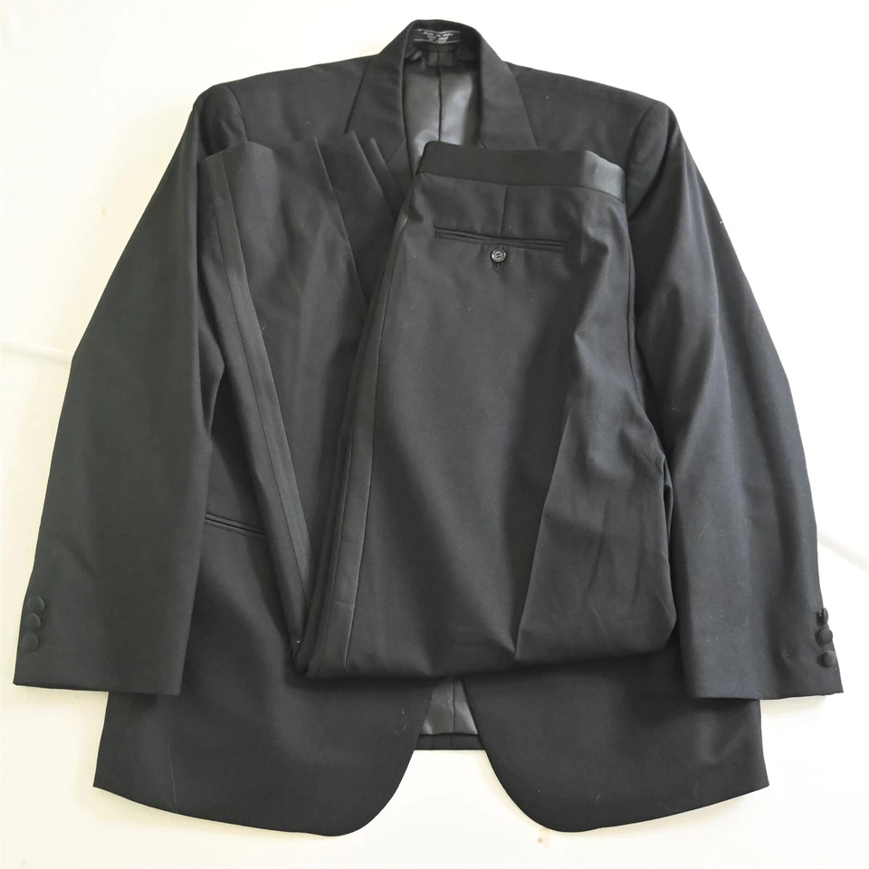 Jeffrey Banks 44R 36x34 Negro 100% Lana Hombre Chaqueta Pantalones Esmoquin Foto 1 de 4