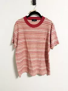 Vintage YSL Yves Saint Laurent Mens Pinstripe Short Sleeve T-Shirt Red Small - Picture 1 of 8