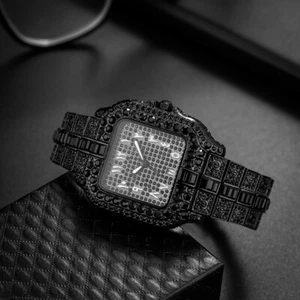 Full Black Diamond Men's Watch Quartz Luxury Fashion Watch for Men & Women New - Picture 1 of 5