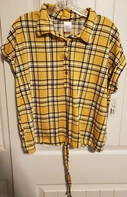 Blusa a cuadros amarilla/marrón No Boundaries para mujer talla XXL/19 Foto 1 de 4