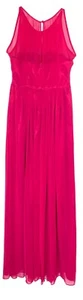 CALVIN KLEIN Magenta Barbie Hot Pink Chiffon Sheer Illusion Maxi Gown Dress 8 M - Picture 1 of 6