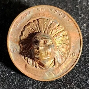 1930 LINCOLN CENT PENNY, REPOUSSE/POP-OUT 3D OF INDIAN HEAD Pin.  Our B366 - Picture 1 of 5