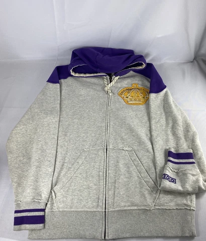 Los Angeles Kings Sweatshirt XL Grey Retro Logo NHL Hockey Zip Up Hoodie CCM Cover