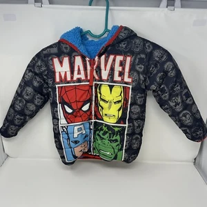 Kids' Reversible Puffer Jacket Marvel Blue Size 6 Kids Winter Coat - Picture 1 of 6